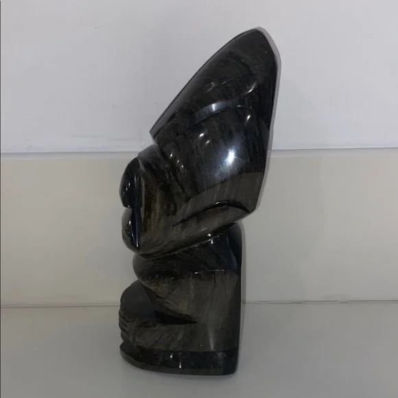 Hand Carved 9" Black Obsidian Aztec/Mayan Tribal Statue Figurine Volcanic Stone - Picture 2 of 6